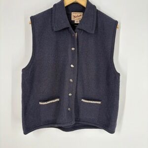Vintage Woolrich Womens Boiled Wool Button Front Sweater Vest Size L Grey Preppy